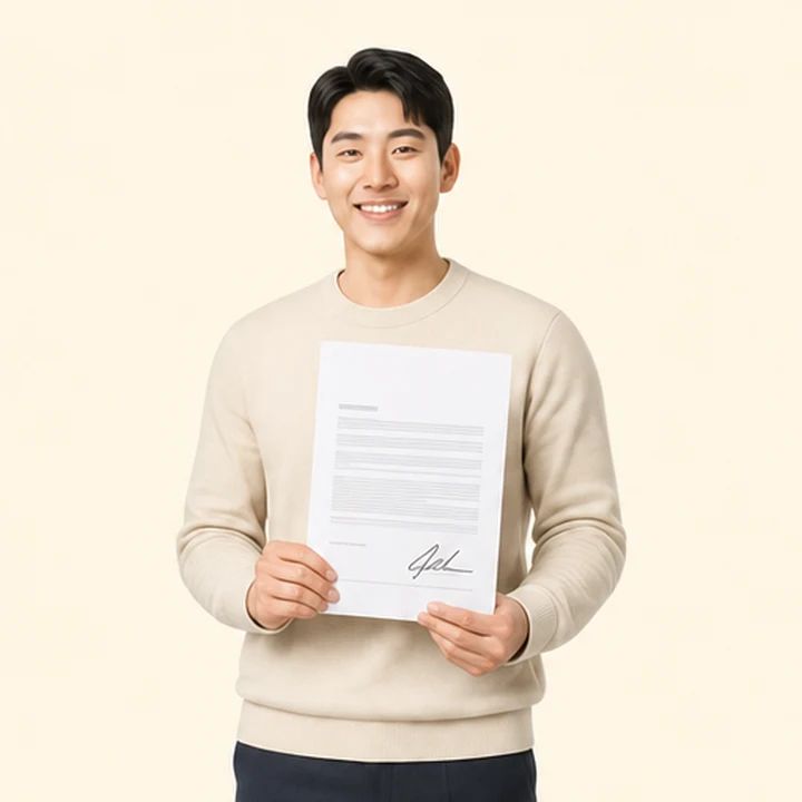 경차 장기렌트 서면 견적서를 들고 있는 고객